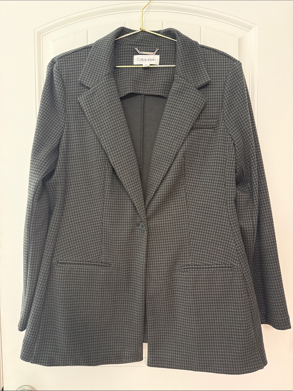 Calvin Klein Gray Houndstooth Single-Button Blazer